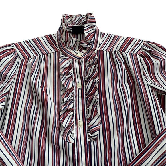 Vintage Striped Ruffle Collar Striped Blouse - Picture 4 of 6